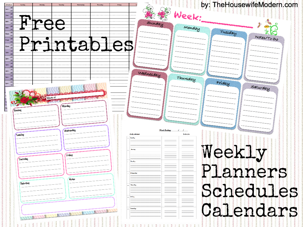 Free Printable  Weekly Calendars, Planners, Schedules â The